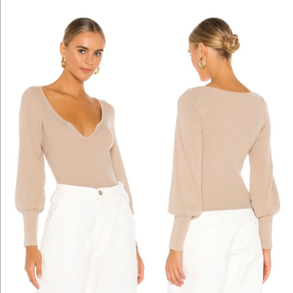 L'Academie Toussaint Sweater Ribbed Balloon Sleeve in Camel sz M